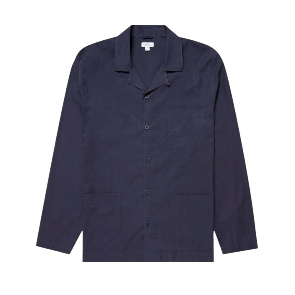 Sunspel Navy Blue Long-Sleeve Camp-Collar Shirt